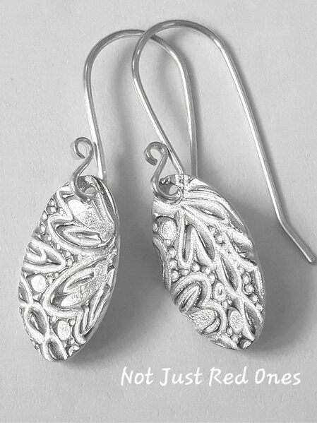 Textured Sterling Silver Earrings - Oval