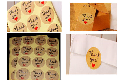 Thank You Stickers - brown kraft (pack of 36)