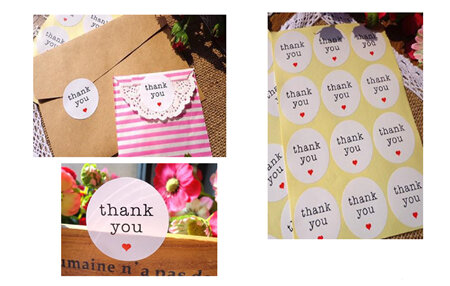 Thank You Stickers with hearts - white