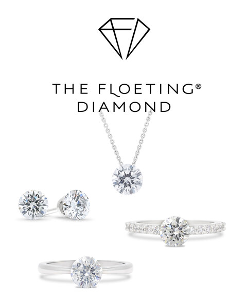 The Floeting Diamond floating stud earrings solitaire pendant ring diamond band