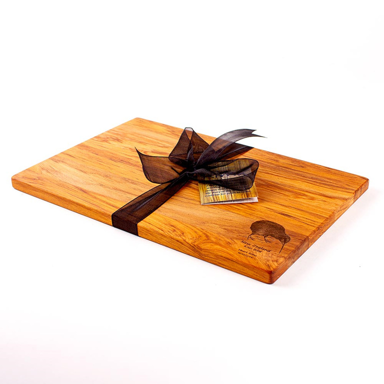 the great nz cheese board with engraved nz kiwi bird - heart rimu