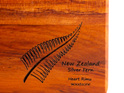 the great nz cheese board with engraved nz silver fern - heart rimu - detail
