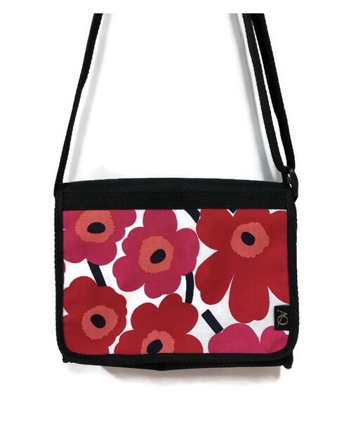 The small lightweight satchel with Marimekko red poppy fabric.