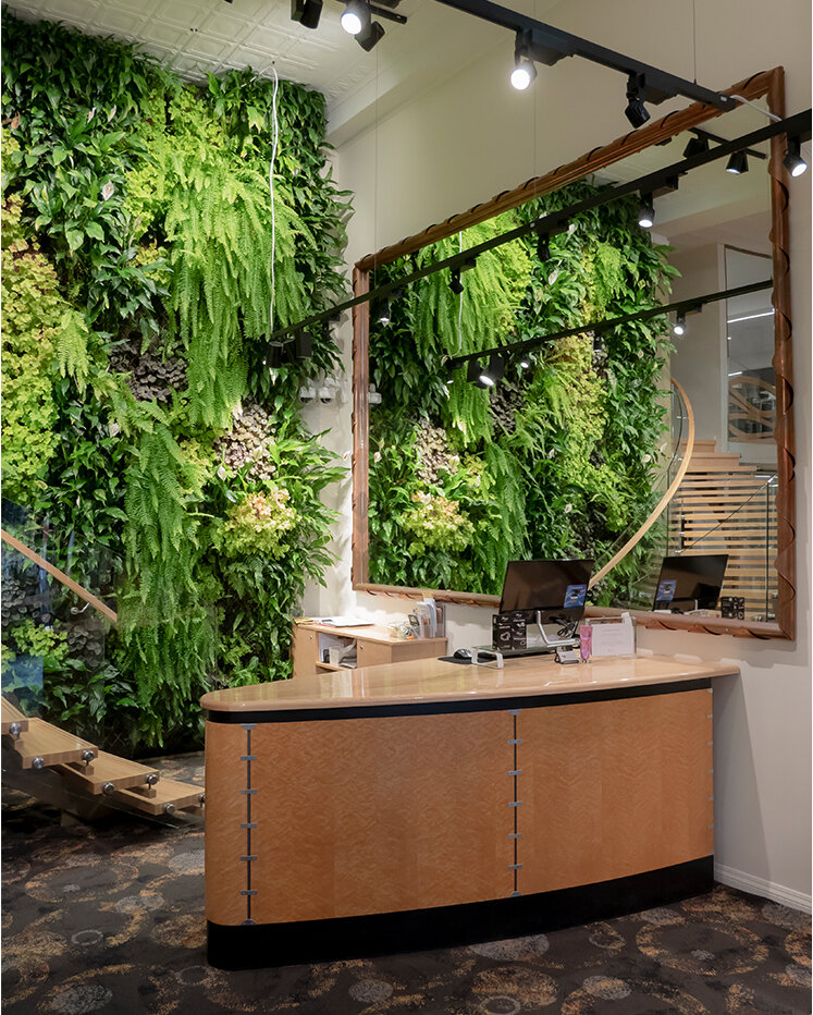 The Village Goldsmith In Store - Living Green Plant Wall and Front Counter