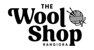 the words The Wool Shop Rangiora and a ball of wool and knitting needles