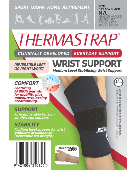 Thermastrap Wrist Supp Blk Med/Lge