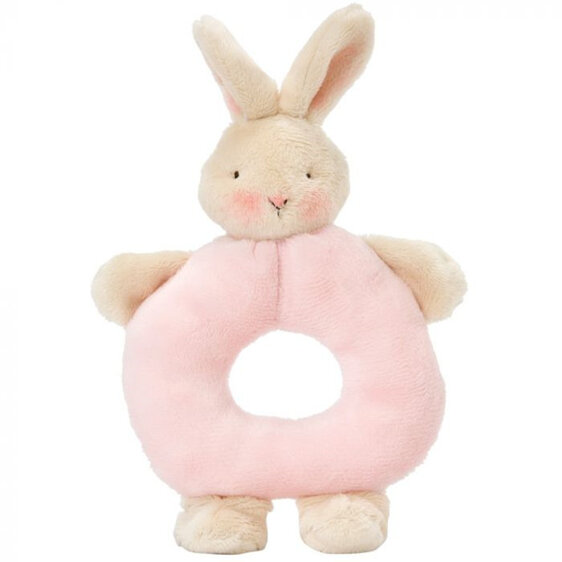 This exquisitely crafted Pink Bunny Ring Rattle is a plush friend and rattle in