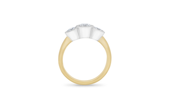 Three stone bezel set diamond engagement ring vintage modern design