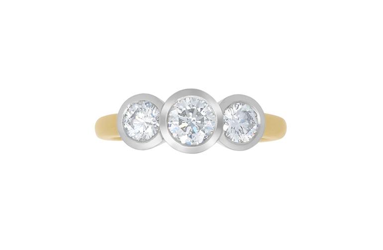 Three stone bezel set diamond engagement ring vintage modern design