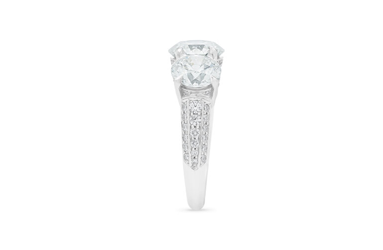 three stone detailed diamond engagement ring, platinum