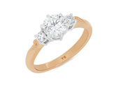 Three stone diamond engagement ring with koru detailing in band 18ct gold