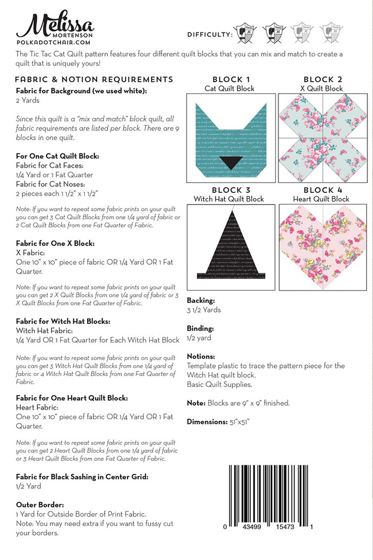 Tic Tac Cat Quilt Pattern from Melissa Mortenson Sewing Patterns