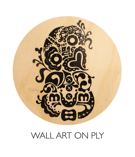Tiki on ply - wall art 20cm - with gold details
