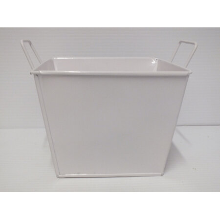 Tin container white square with handles C8329