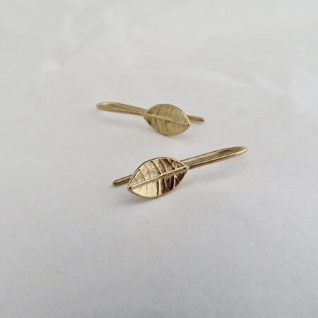 Tiny Leaf Drop Earrings - Gold Plate