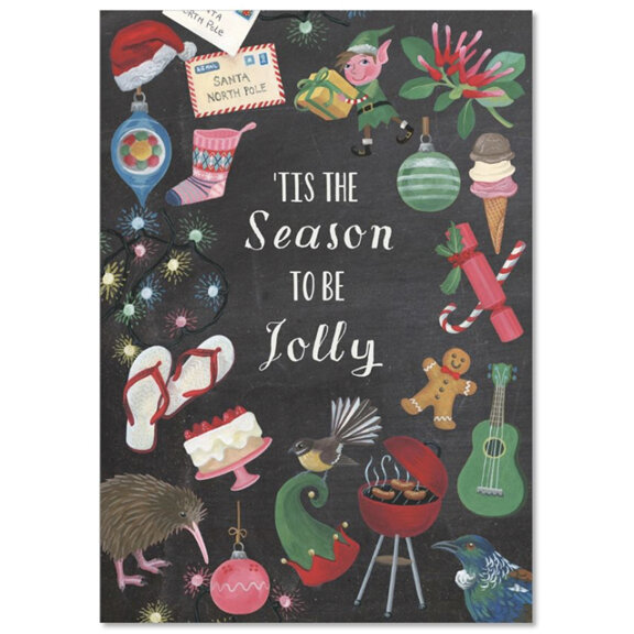 Tis Season To Be Jolly - Christmas Kiwiana Card by Tanya Wolfkamp