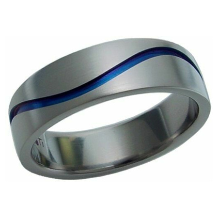 Titanium Ring with Blue Wave Groove