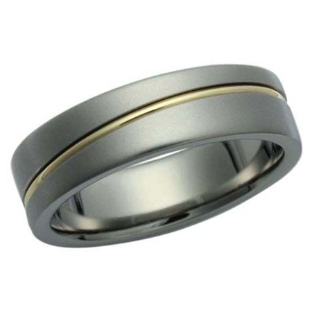 Titanium Ring with Diagonal Yellow Gold Inlay