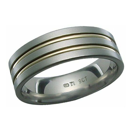 Titanium Ring with Double Yellow Gold Inlay