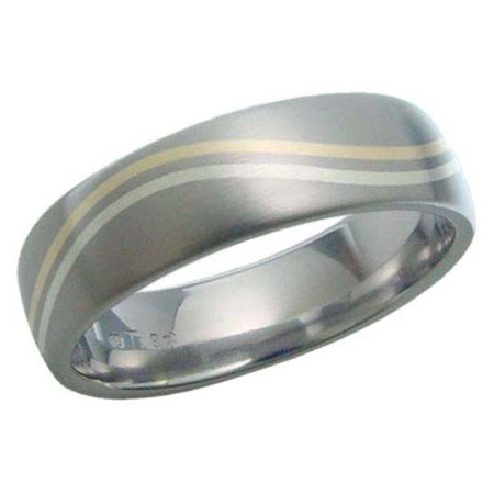 Titanium Ring with White and Yellow Gold Wave Inlay