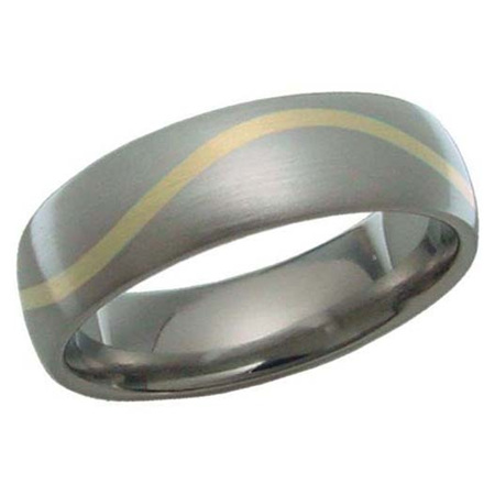 Titanium Ring with Yellow Gold Wave
