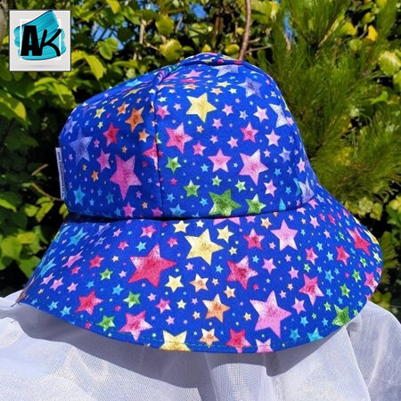 Toddler Sun Hat - Blue with colourful Stars