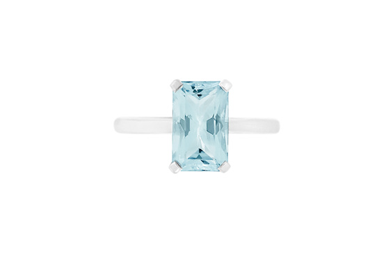 top-down view octagonal cut aquamarine solitaire dress ring 9ct white gold