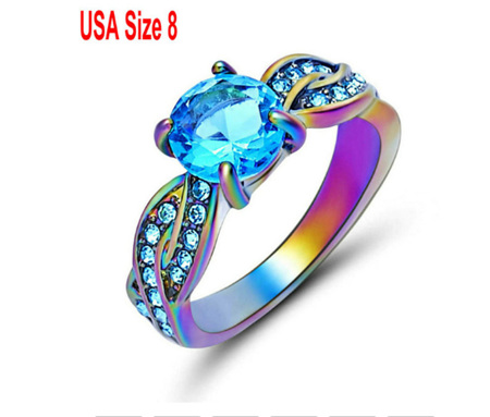 Topaz Gemstone With Rainbow Band Ring Size US8