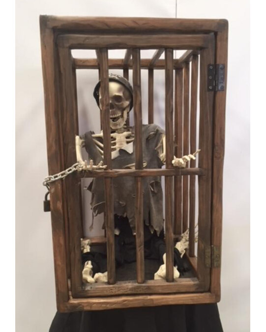 torture cage prop, skeleton, pirate prop, halloween prop, skeleton prop