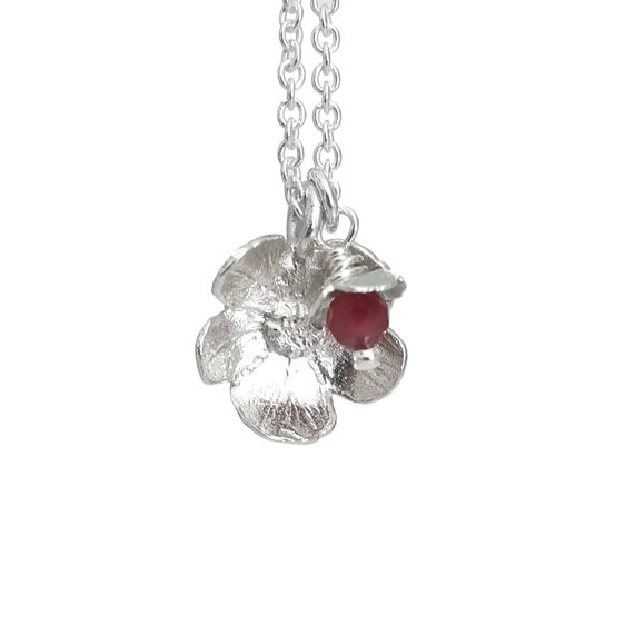 Tourmaline rose rosehip flower sterling silver necklace pendant lilygriffin nz