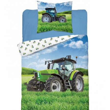 Tractor Green Single Duvet Cover Set - Large Euro Pillowcase - 100% Cotton (Glow In The Dark)