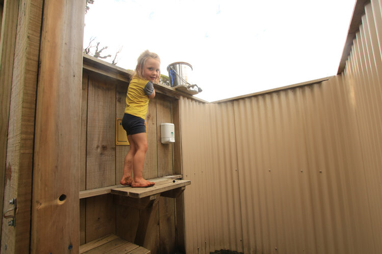 tramping shower at the hut old ghost road