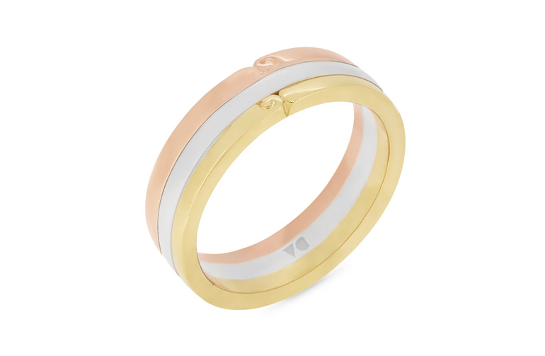 Tri-tone mens wedding ring with koru motif detailing