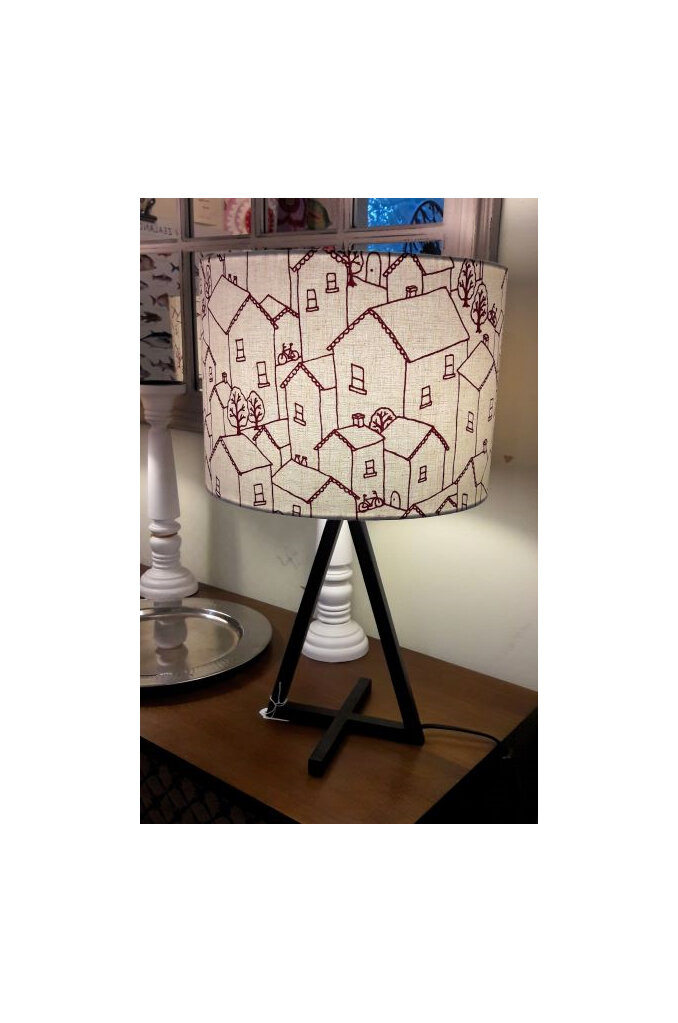 Triangle Table Lamp with Drum Shade Rooftops Made in NZ