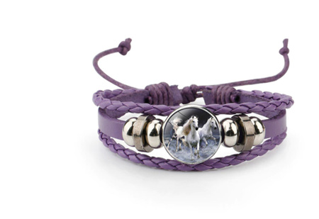 Trio Horses on Multilayer Charm Bracelet - Purple