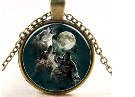 Trio of Wolves Howling at the Moon... NECKLACE - Antique Bronze