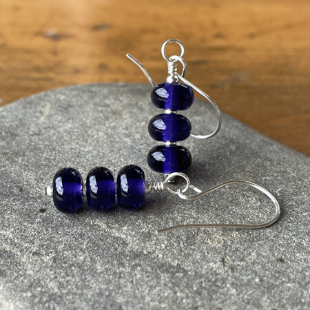 Triple drop glass earrings - ink blue