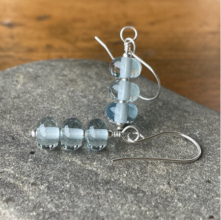 Triple drop glass earrings - pale aquamarine