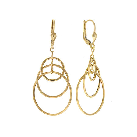 Triple Hoop Dangle Yellow Gold Earrings