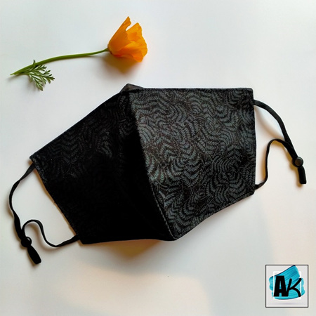 Triple Layer Face Mask - Black Fern - Small - with Nose Gusset for Glasses