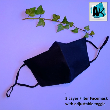 Triple Layer Face Mask - Black - Small - with Nose Gusset for Glasses
