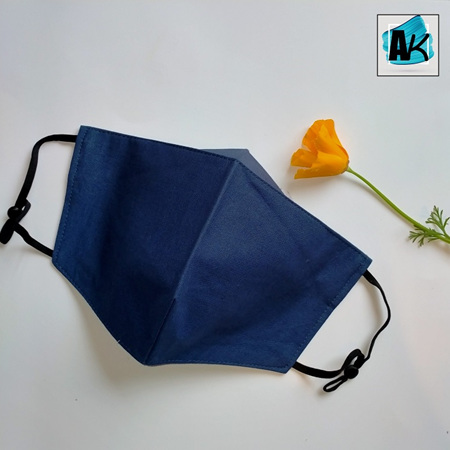 Triple Layer Face Mask - Denim Blue - Medium - with Nose Gusset for Glasses