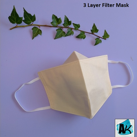 Triple Layer Face Mask - Ivory - Medium - with Nose Gusset for Glasses