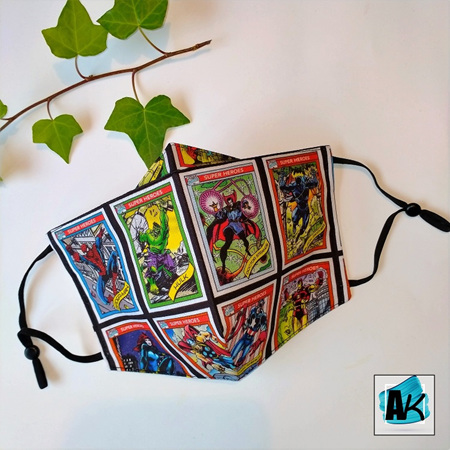 Triple Layer Face Mask - Marvel Super Hero Comic - Medium - with Nose Gusset for Glasses