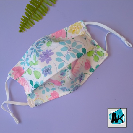 Triple Layer Face Mask - Pastel Florals - Large - with Side Pleats