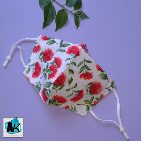 Triple Layer Face Mask - Pohutukawa Flower - Small - with Nose Gusset for Glasses