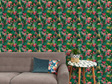 Tropical jungle wallpaper with couch, table and plant