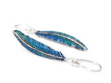 tui feather blue green lily griffin long earrings dangle bird native silver