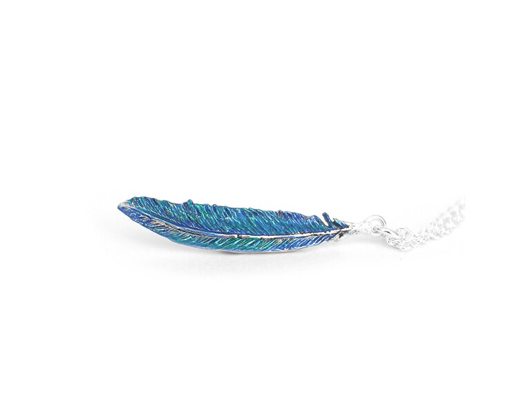 Tui Feather blue green necklace pendant sterling silver lilygriffin jewelry nz