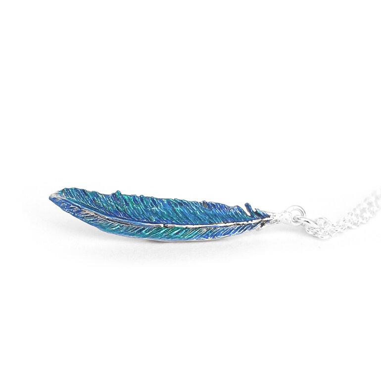Tui Feather blue green necklace pendant sterling silver lilygriffin jewelry nz
